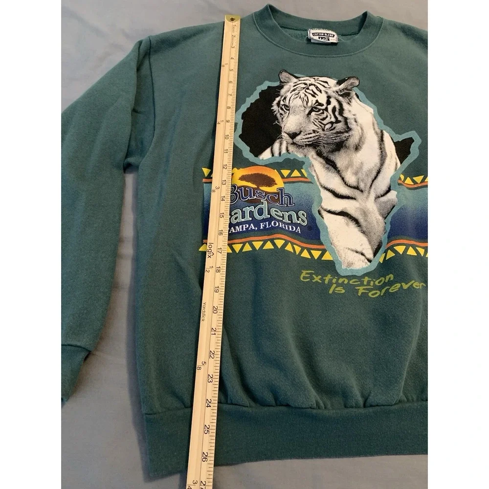 Vintage Busch Gardens Tampa Tiger Crewneck Sweat Shirt Men's Large Green - Picture 6 of 9